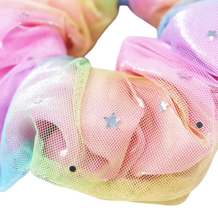 Pastel Rainbow Shiny Stars Scrunchie