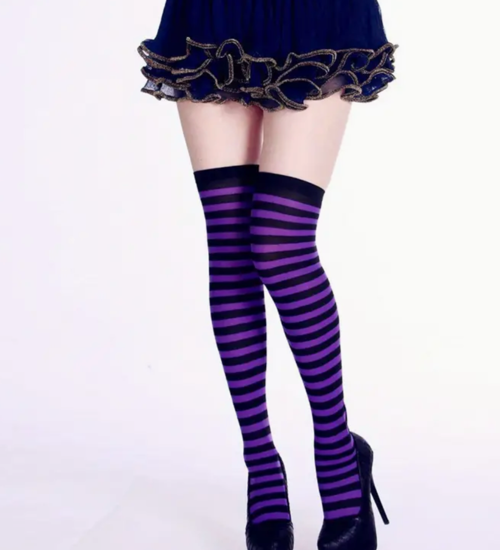 Over Knee Striped Stockings - Black & Purple