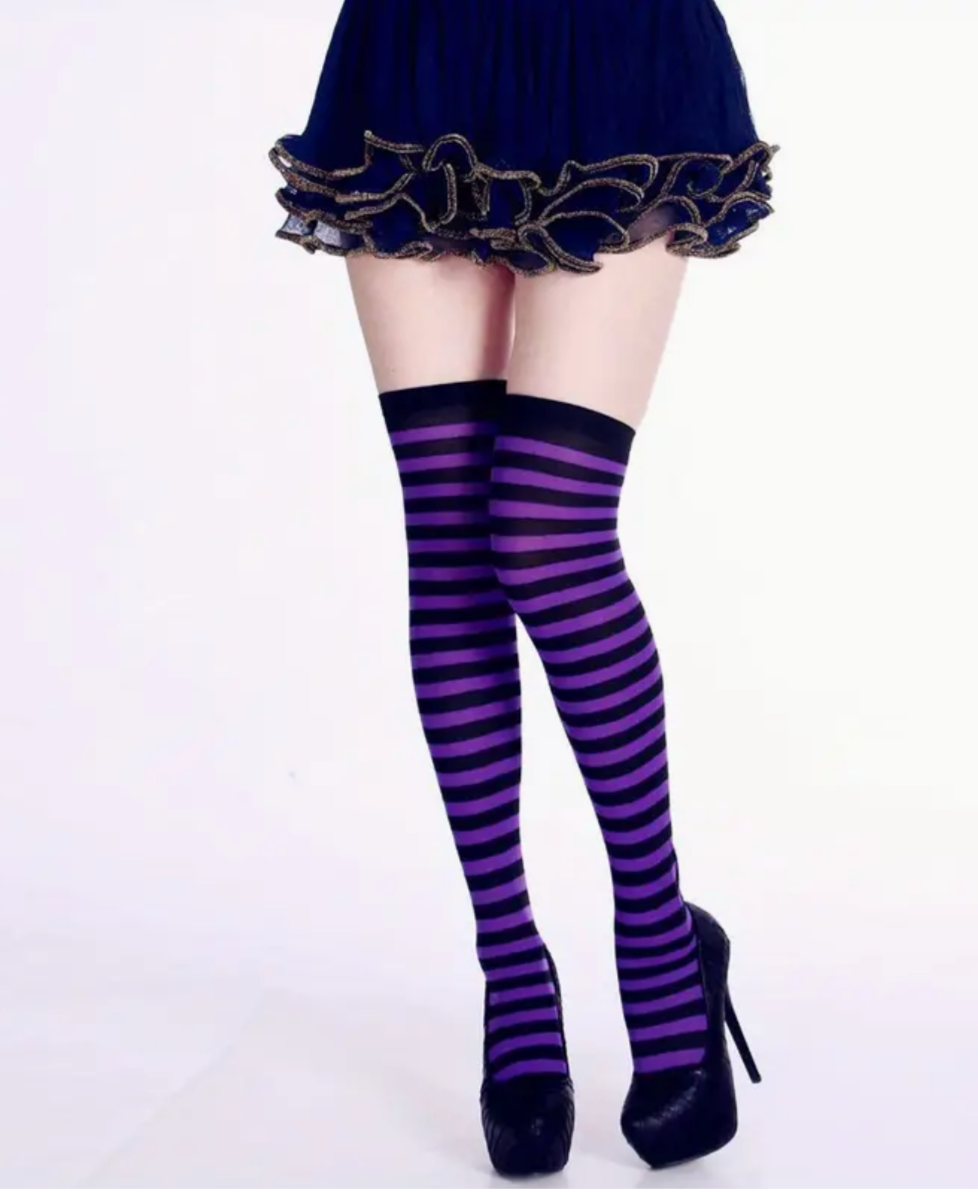 Over Knee Striped Stockings - Black & Purple