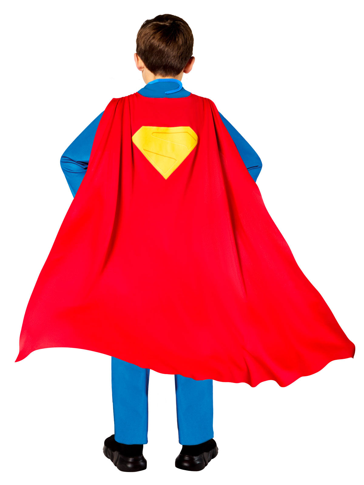 Child  Superman costume with a red cape and blue suit