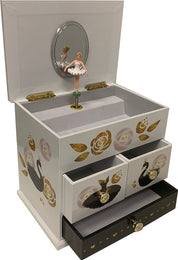 Musical Black Swan Jewellery Box with Drawers