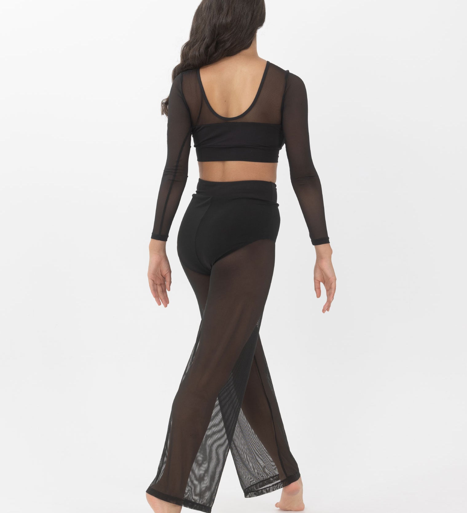 Long Sleeve Mesh Crop Top Dancewear Costume