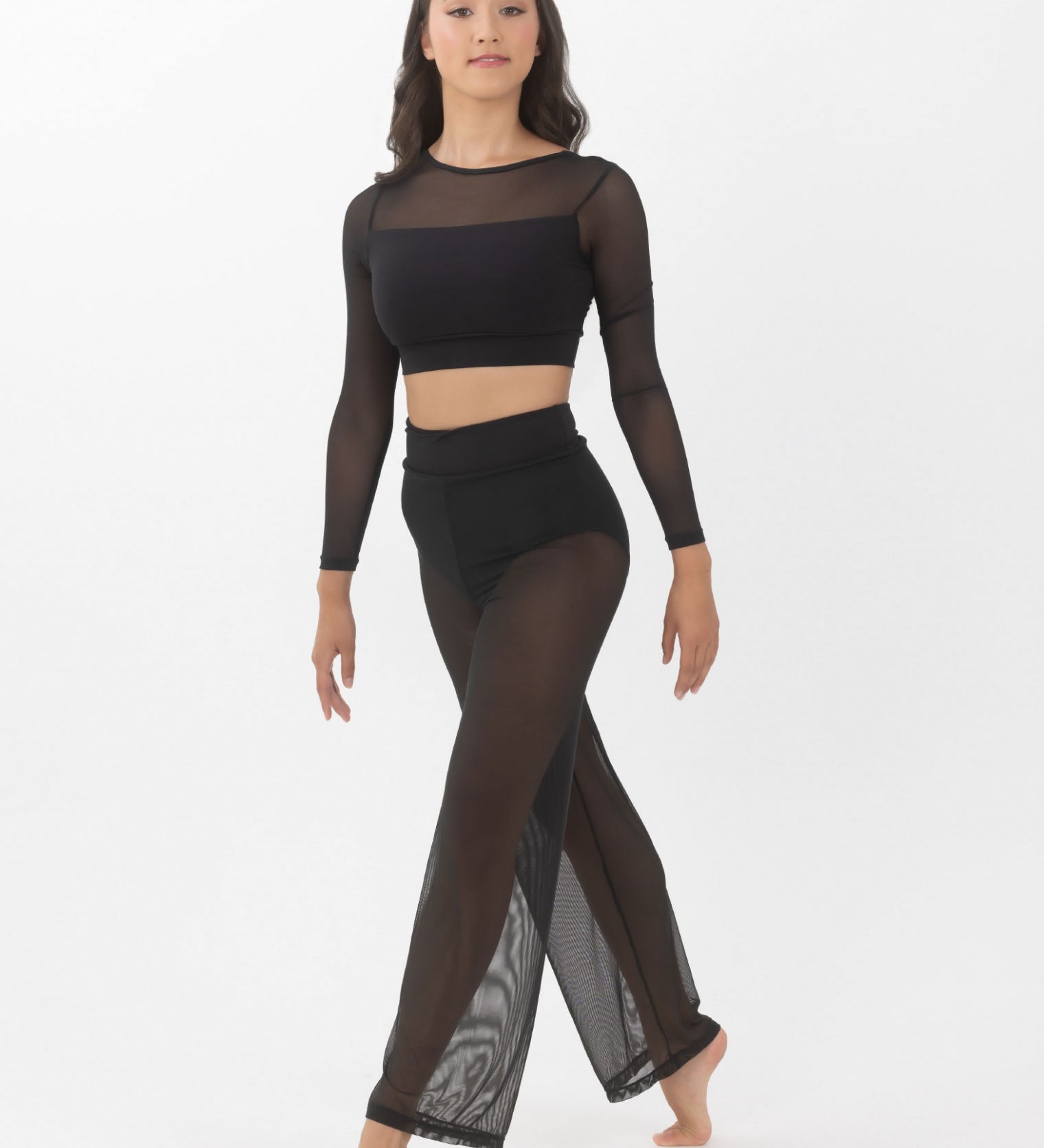Long Sleeve Mesh Crop Top Dancewear Costume