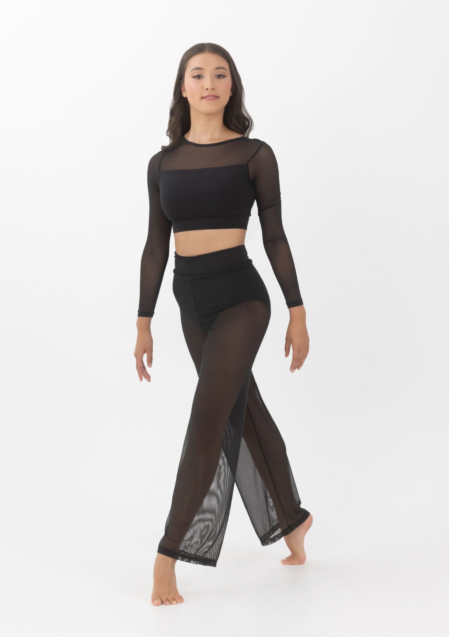 Long Sleeve Mesh Crop Top Dancewear Costume