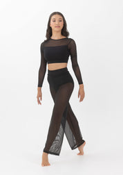 Long Sleeve Mesh Crop Top Dancewear Costume
