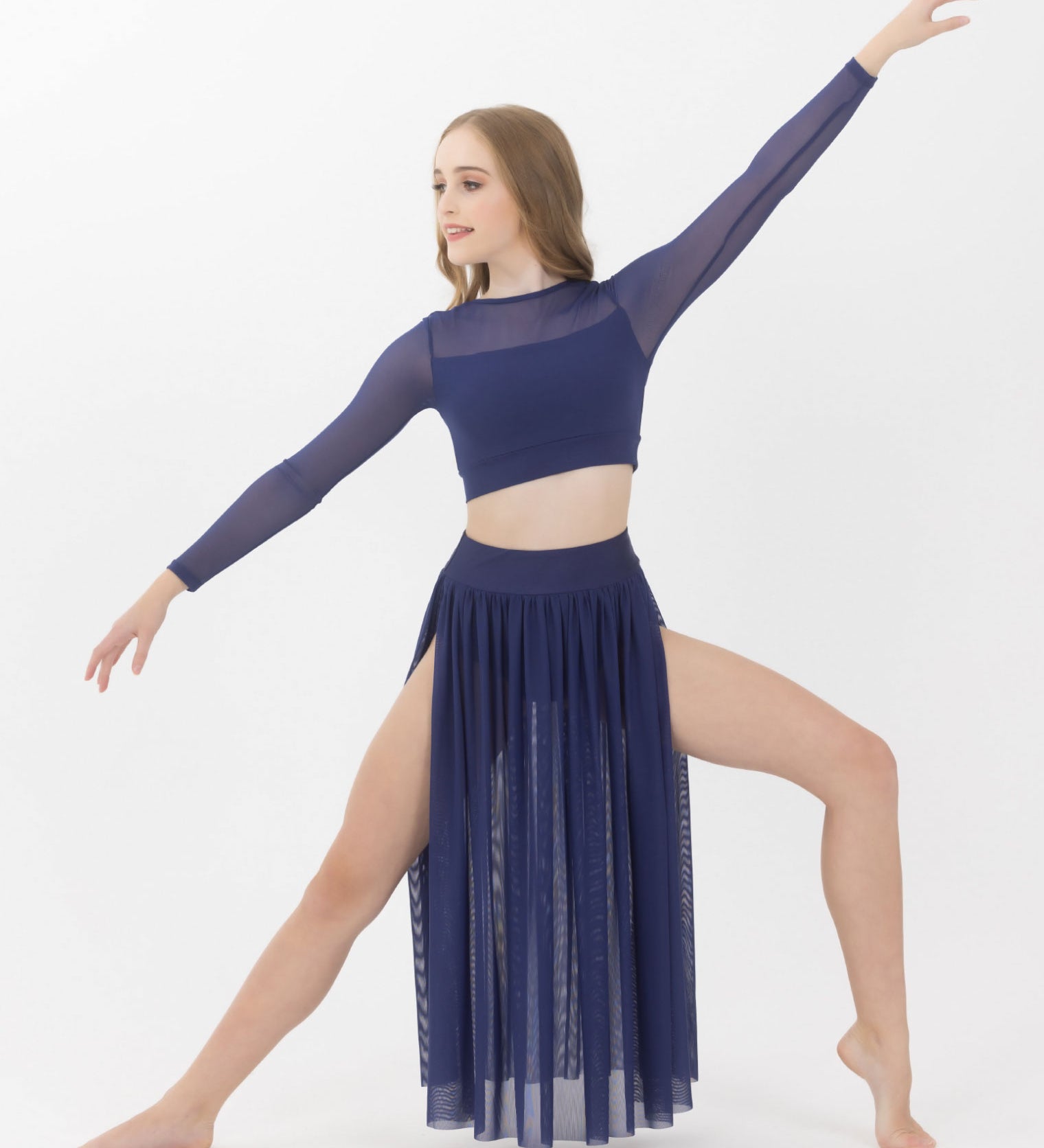 Long Sleeve Mesh Crop Top Dancewear Costume