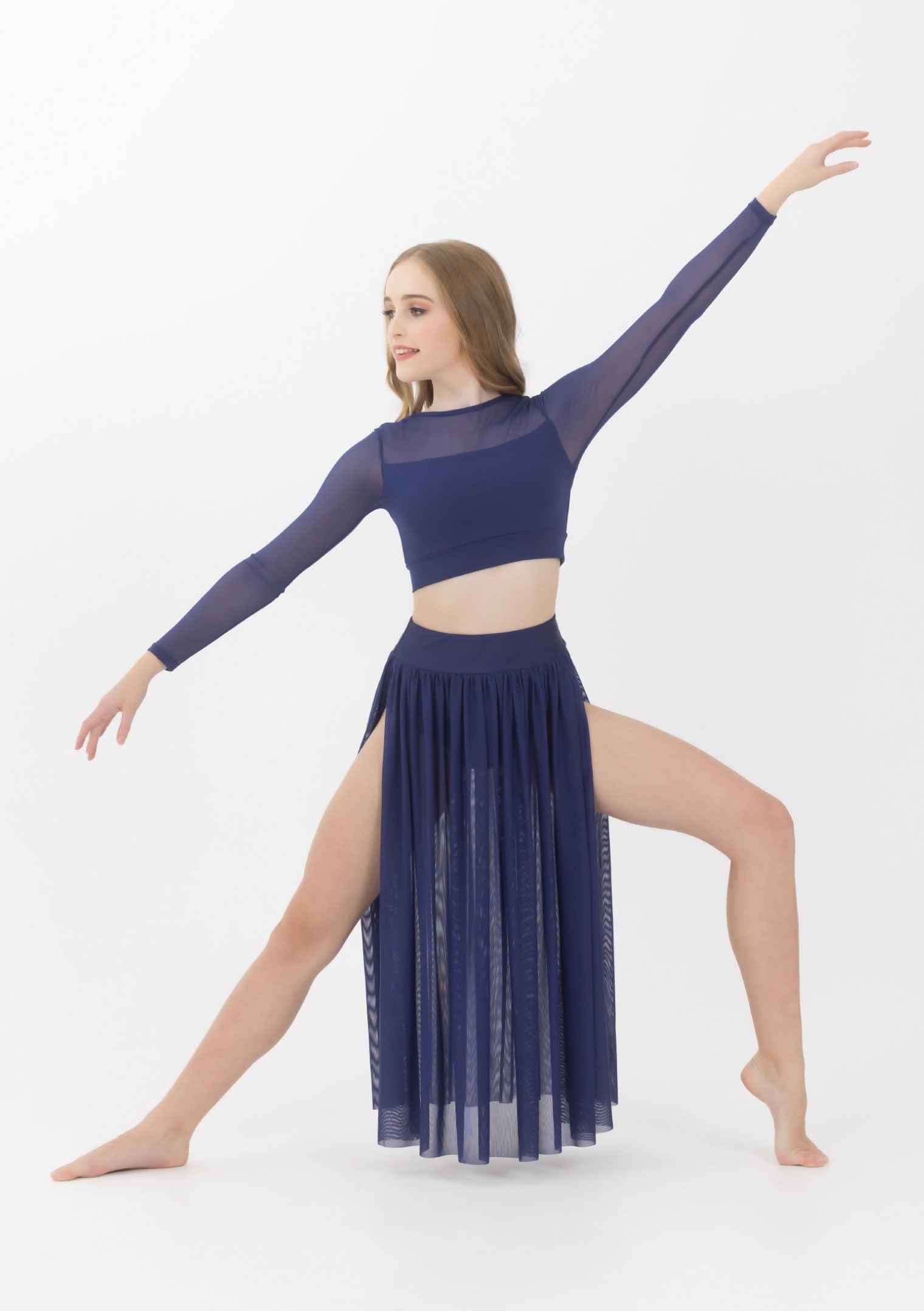 Long Sleeve Mesh Crop Top Dancewear Costume