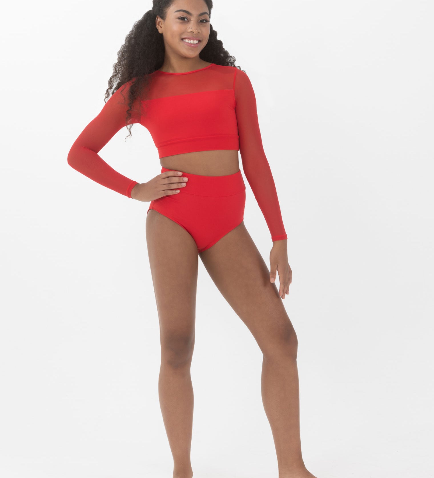 Long Sleeve Mesh Crop Top Dancewear Costume
