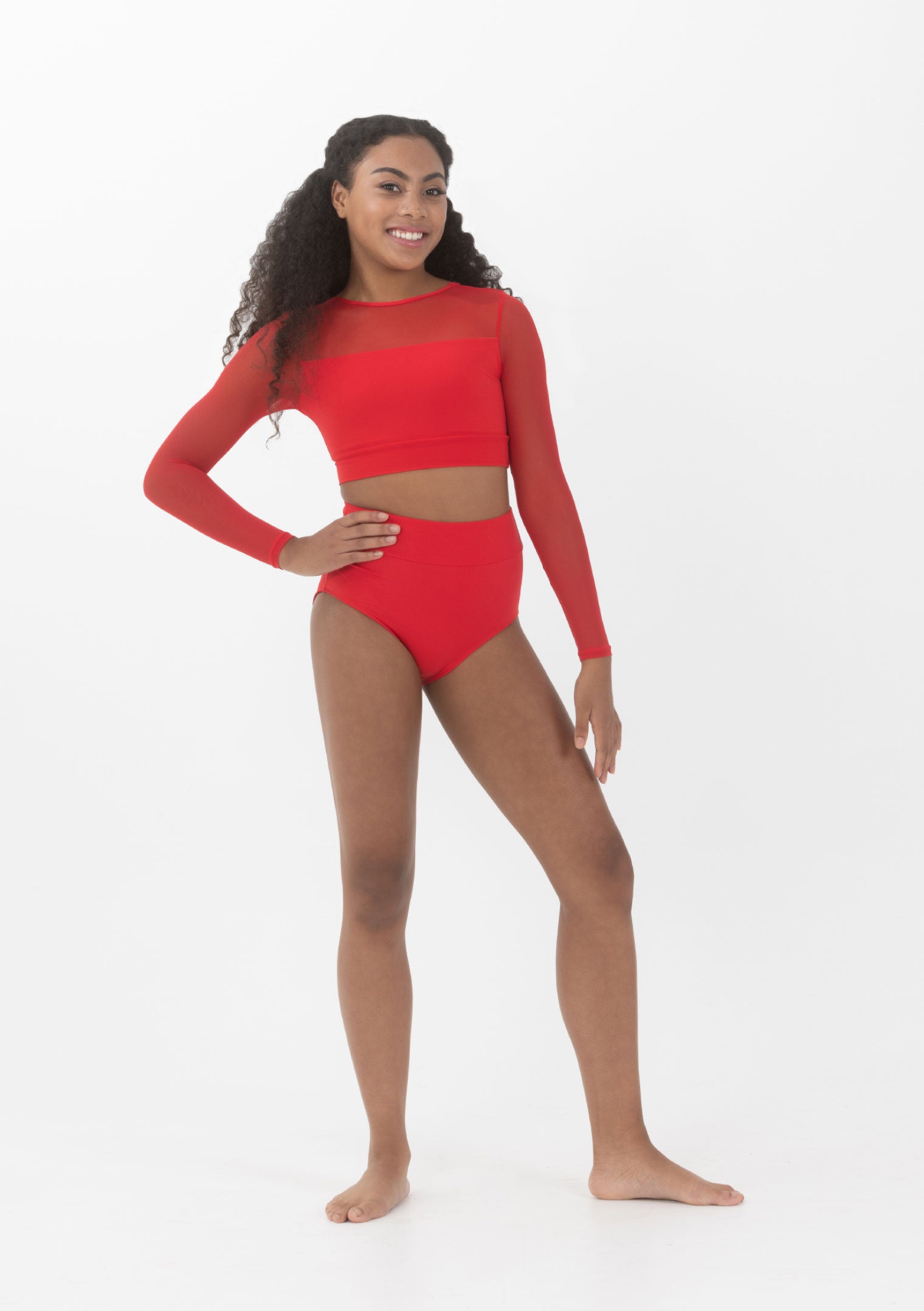 Long Sleeve Mesh Crop Top Dancewear Costume