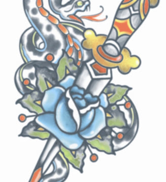 tattoo temporary snake dagger biker prisoner rocker 80s 1980s fancy dress up party halloween