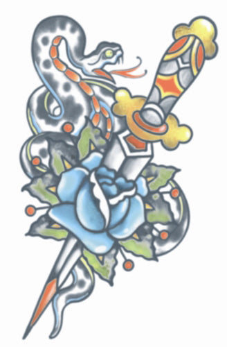 tattoo temporary snake dagger biker prisoner rocker 80s 1980s fancy dress up party halloween