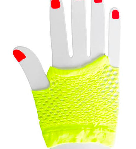 fingerless fishnet gloves 1980s 80s Madonna punk Cyndi Lauper character fancy dress up costume fun bride cancan chorus moulin rouge neon