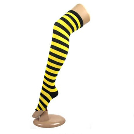 Over the Knee Striped Stockings - Black & Yellow