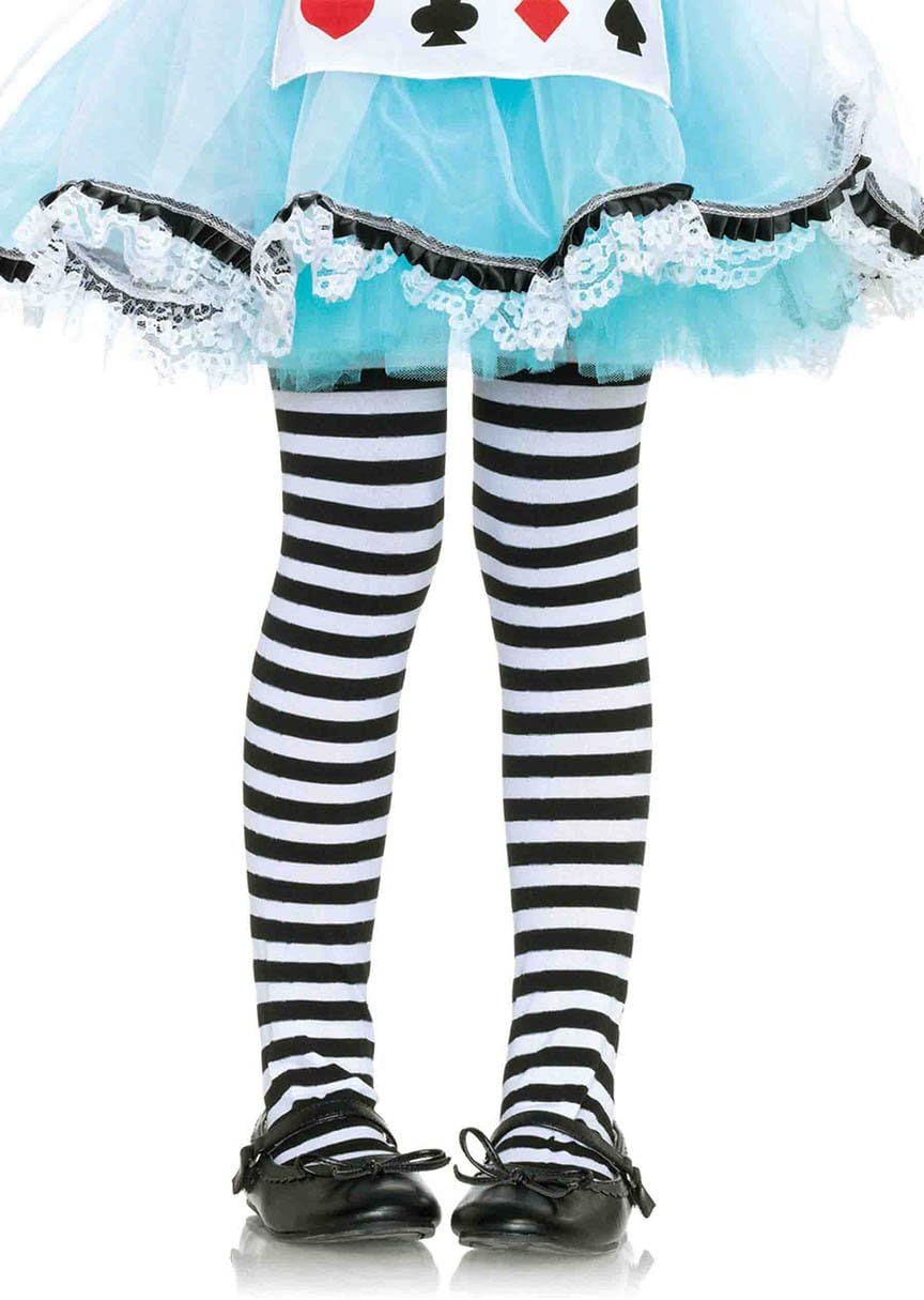 Children's Striped Tights - Black & White