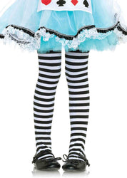 Children's Striped Tights - Black & White