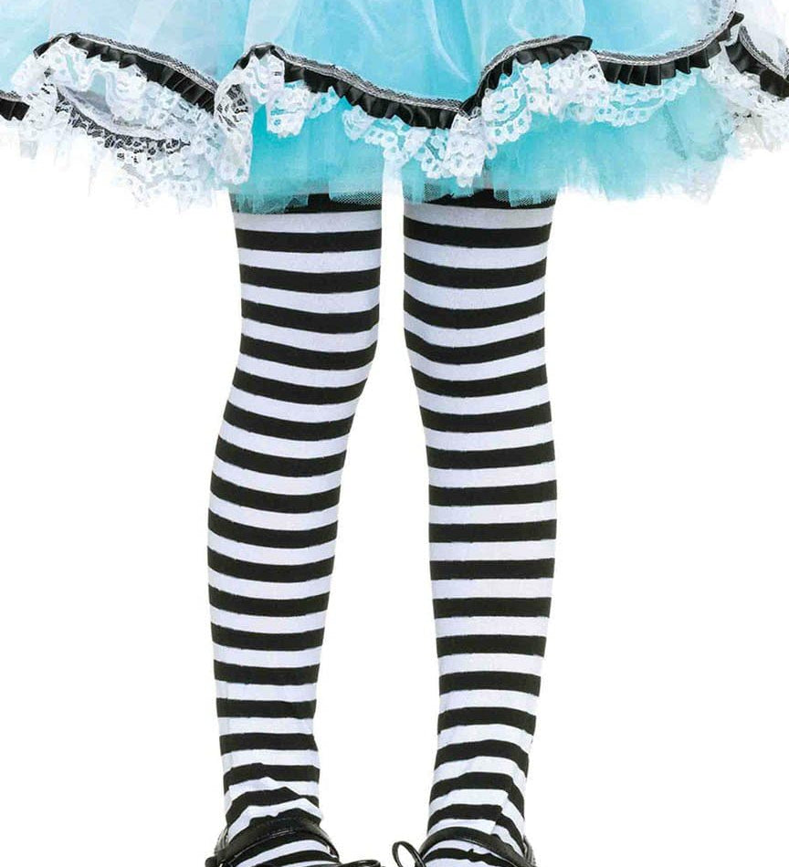 Children's Striped Tights - Black & White
