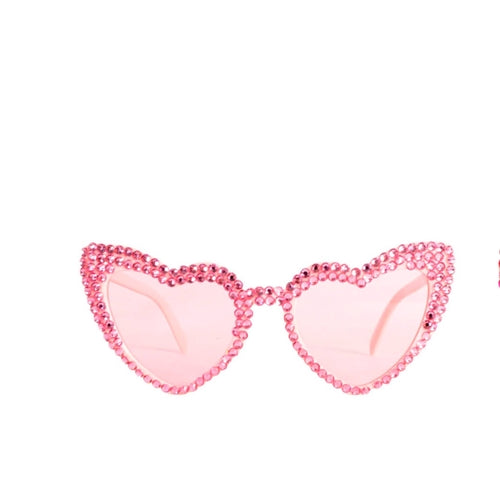 diamonte bling heart glasses pink