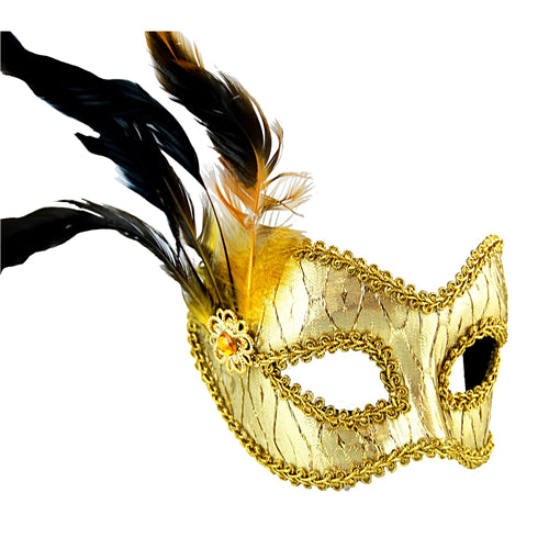 Mask - Gold with side feathers