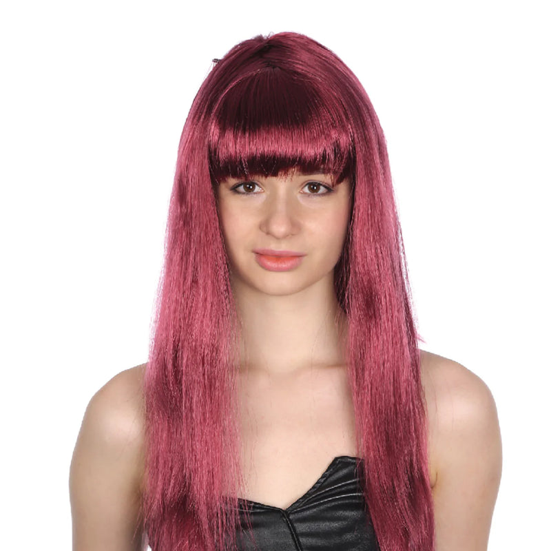 Long Straight Wig with Fringe -Burgundy