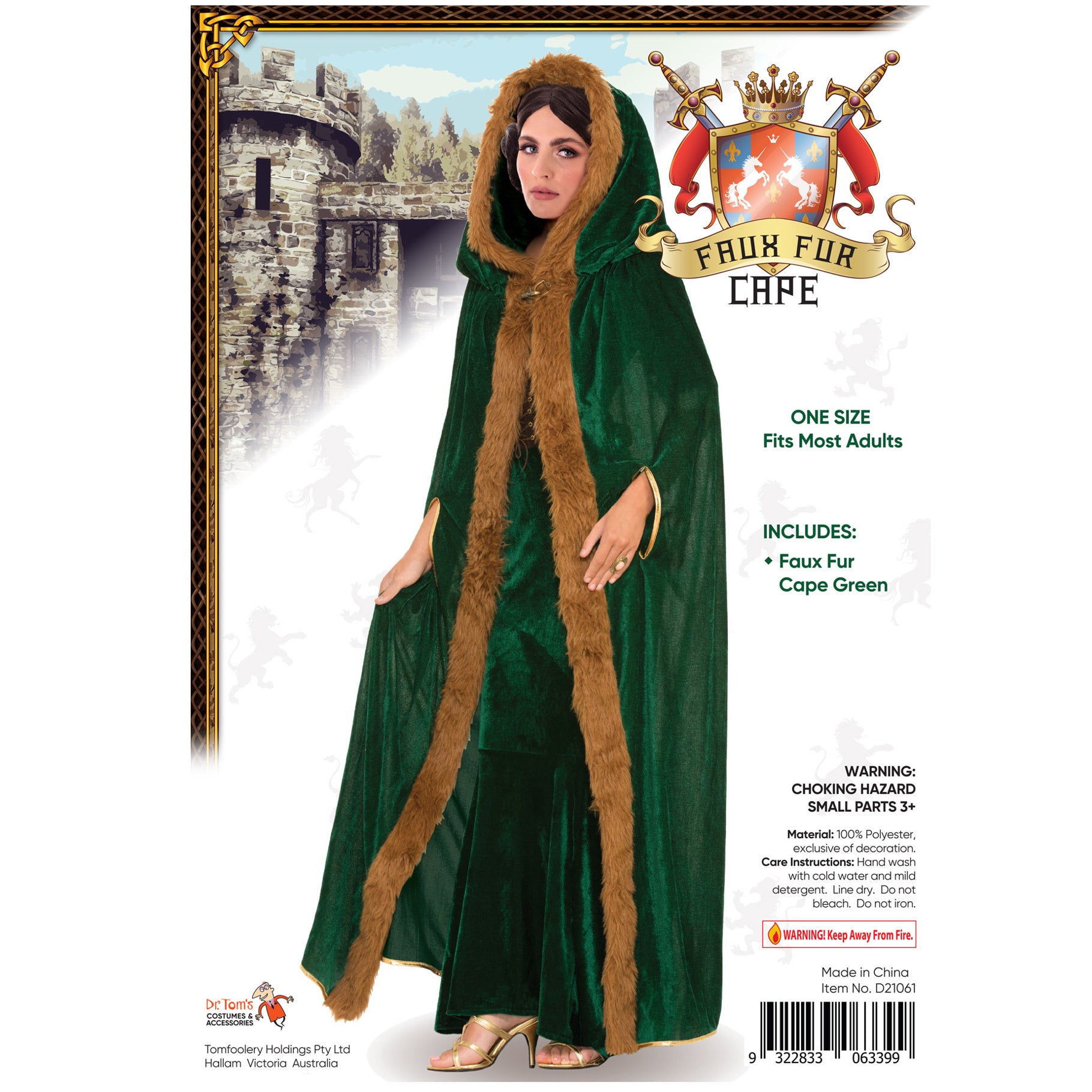 Cape - Green with Faux Fur Trim