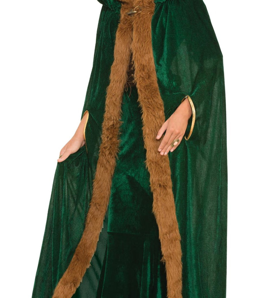 Cape - Green with Faux Fur Trim