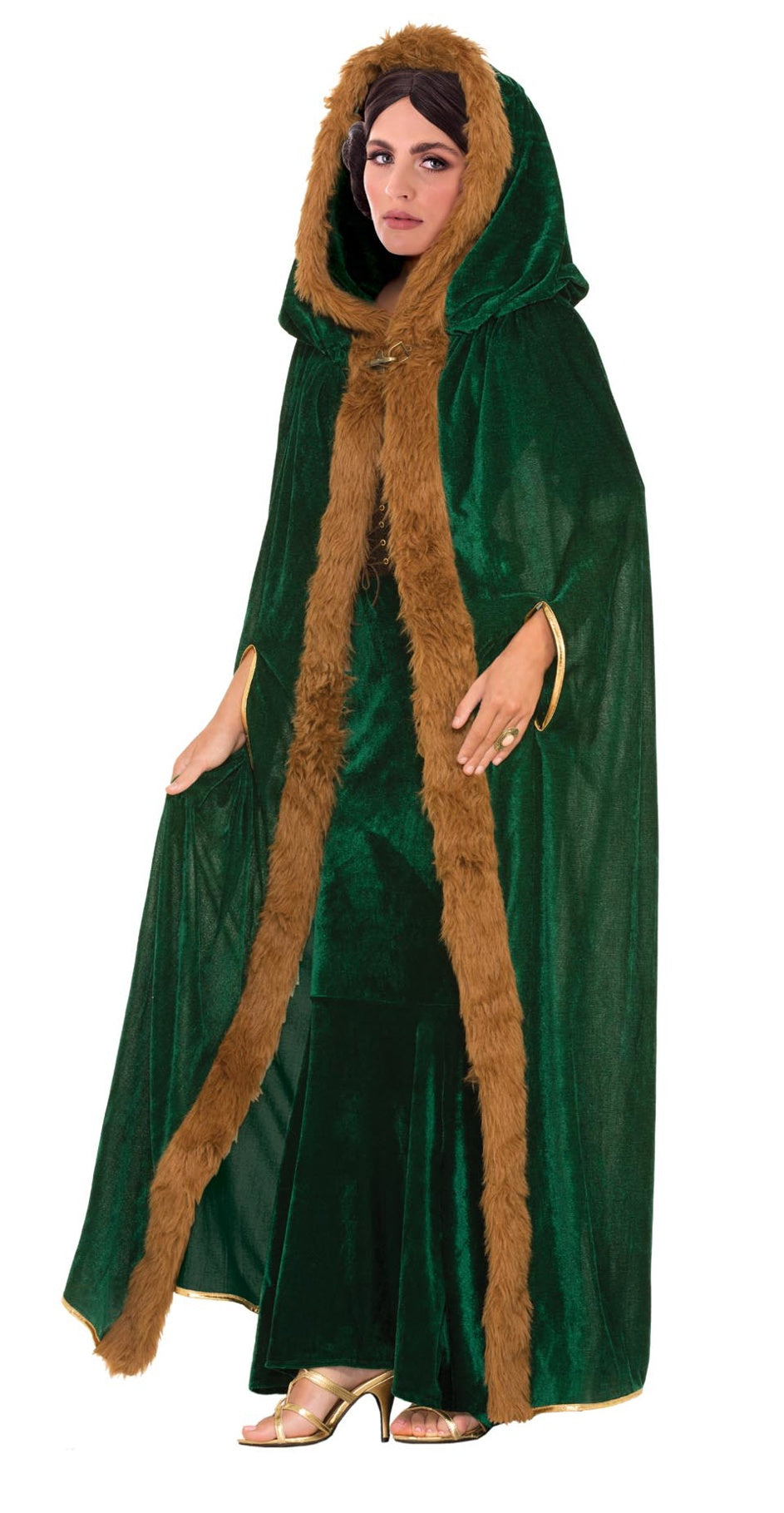 Cape - Green with Faux Fur Trim