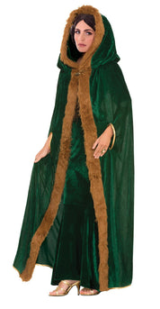 Cape - Green with Faux Fur Trim