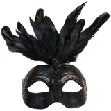 Feathered Masquerade Mask - Black