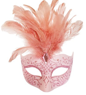pink feathered masquerade mask