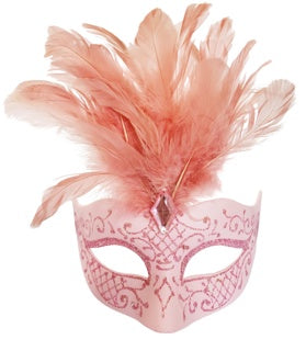 pink feathered masquerade mask