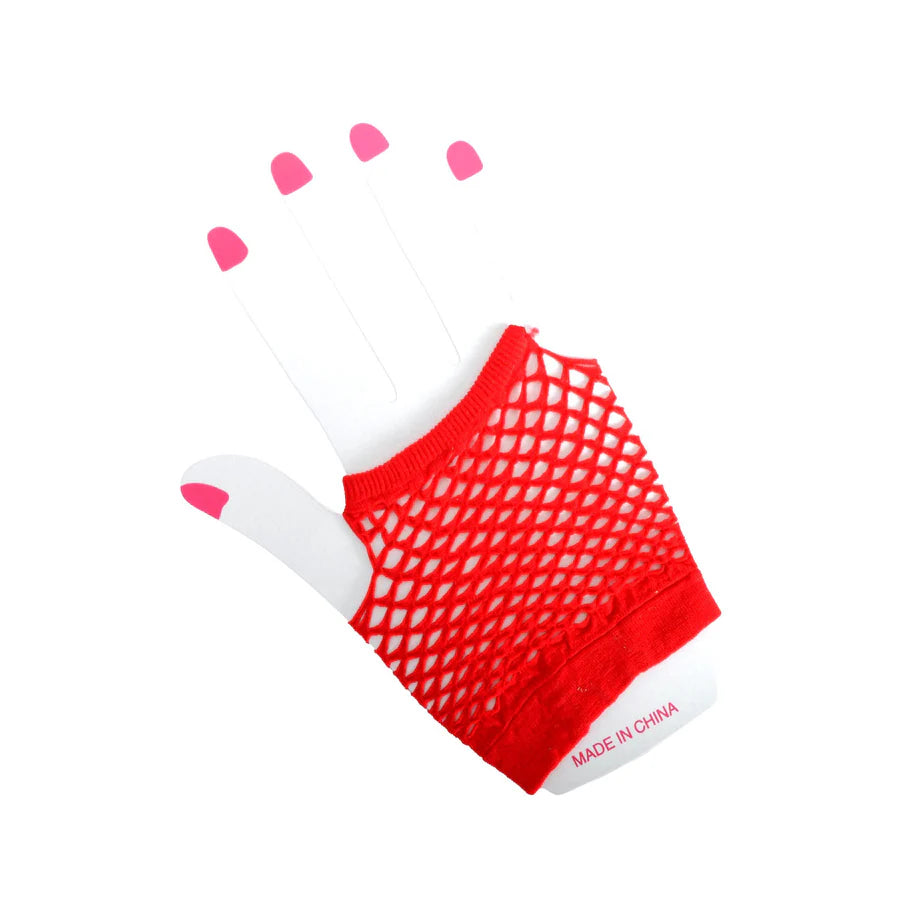 1980s red neon fishnet gloves