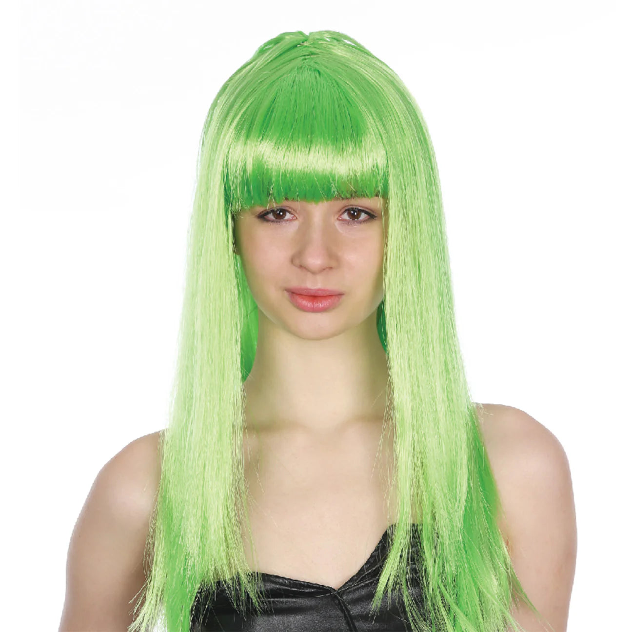 Long Straight Wig with Fringe - Green