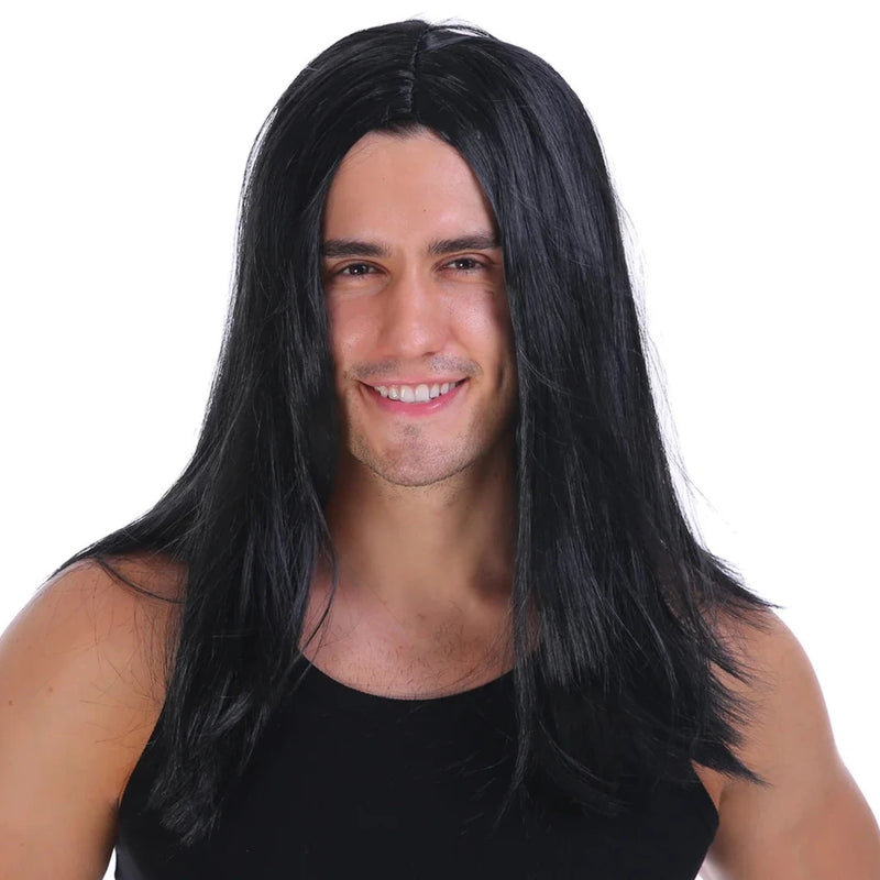 Mens Long Straight Wig - no fringe