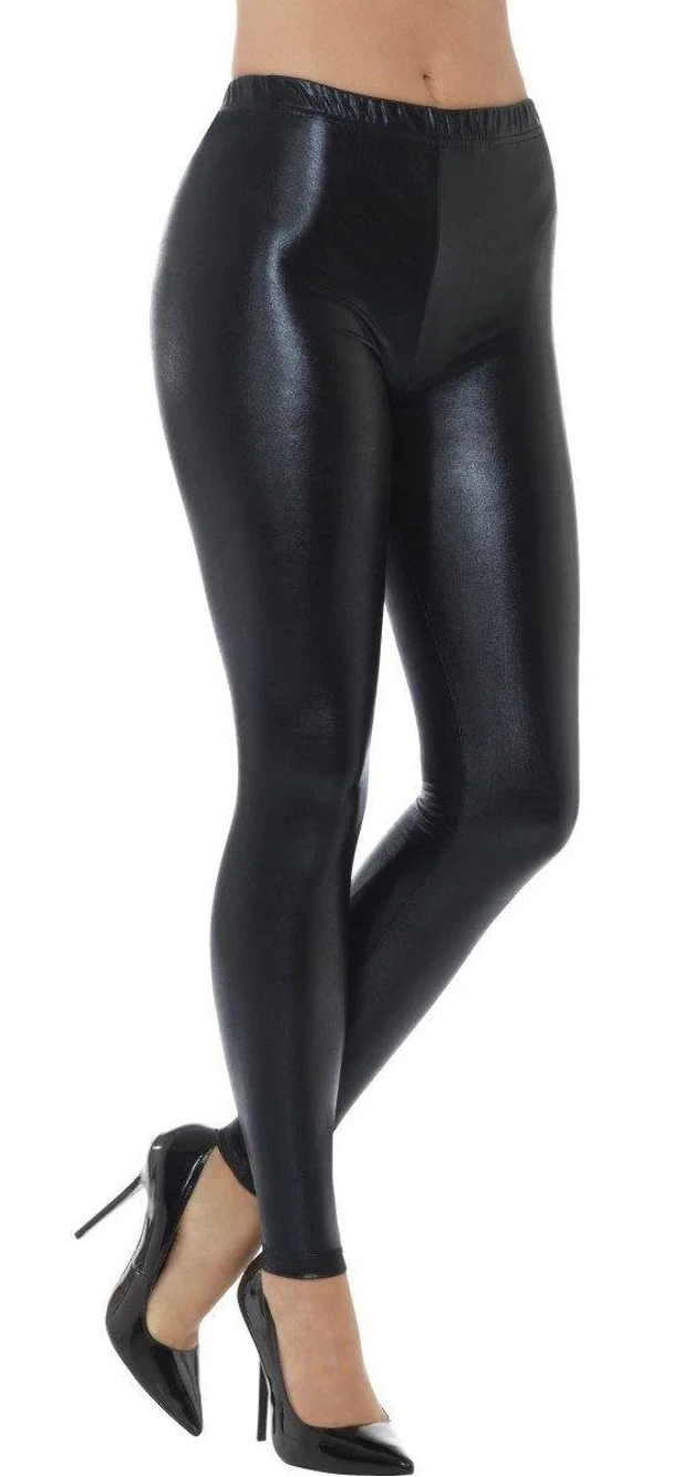 metallic leggings black catwoman sleek 1980s 80s punk rock 1990s 90s superhero fancy dress up