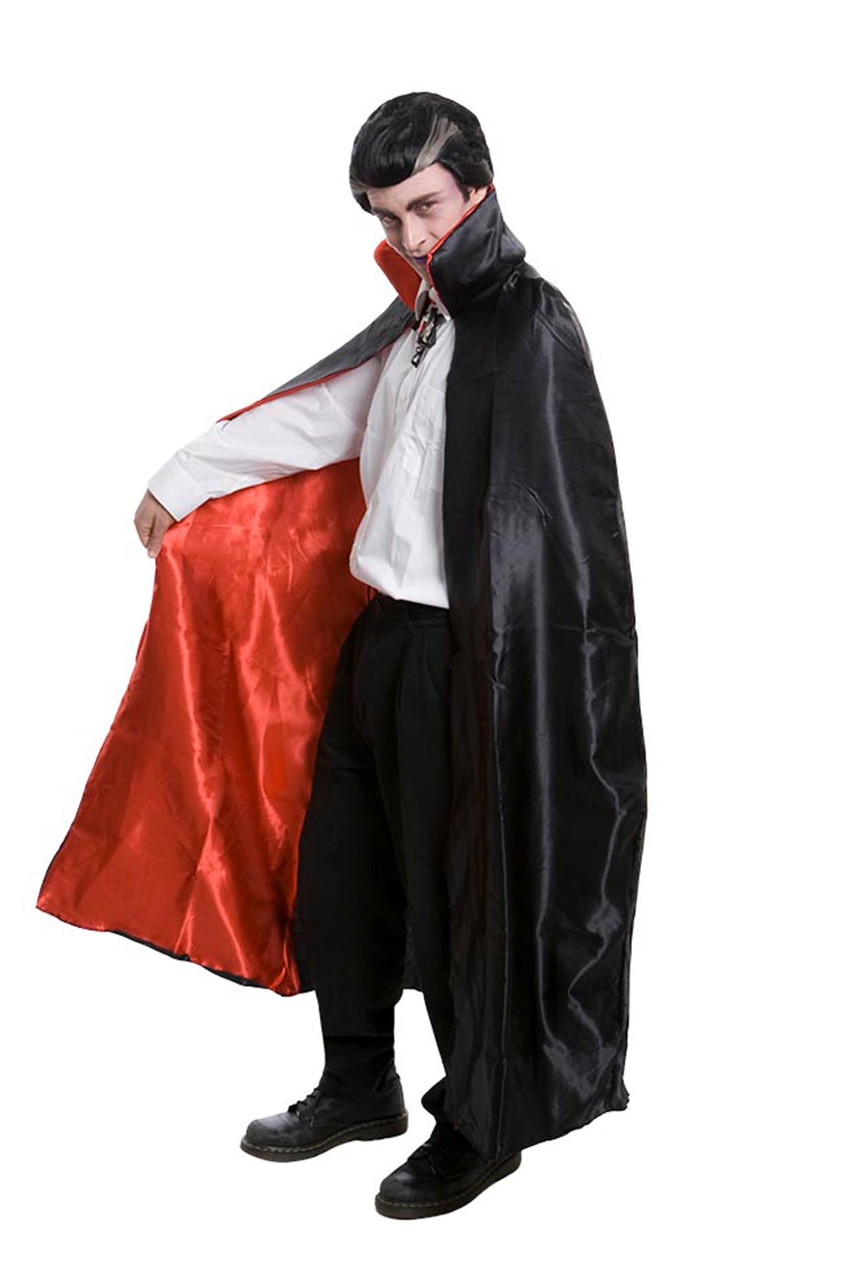 Deluxe Black Satin Cape with Red Lining