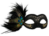 Adrianna Black & Gold Peacock Feather Eye Mask