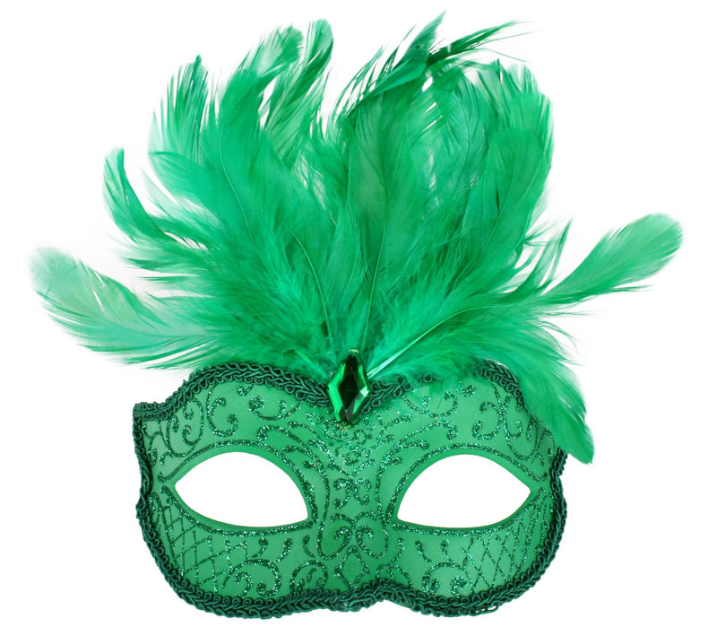 DANIELLA GREEN WITH FEATHERS EYE MASK masquerade ball 