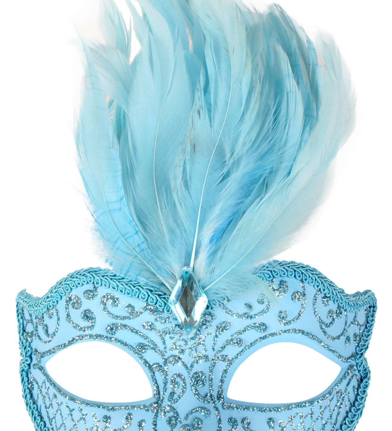DANIELLA PALE BLUE WITH FEATHERS EYE MASK MASQUERADE BALL