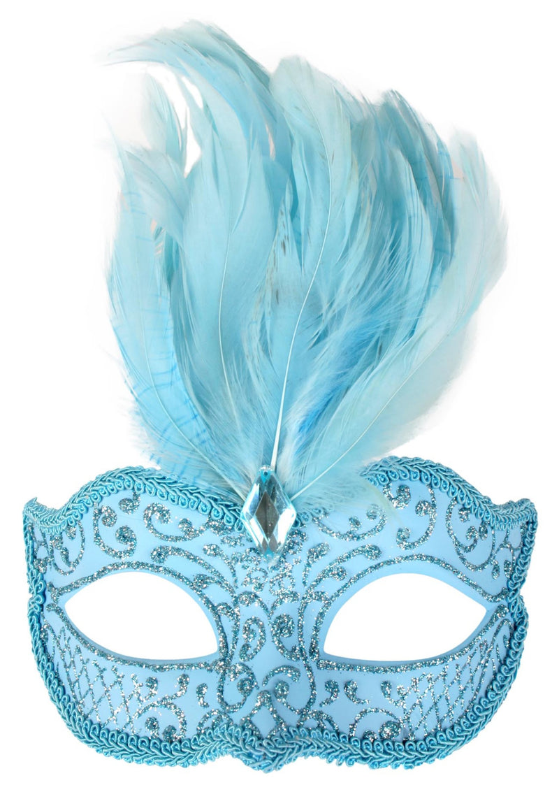 DANIELLA PALE BLUE WITH FEATHERS EYE MASK MASQUERADE BALL