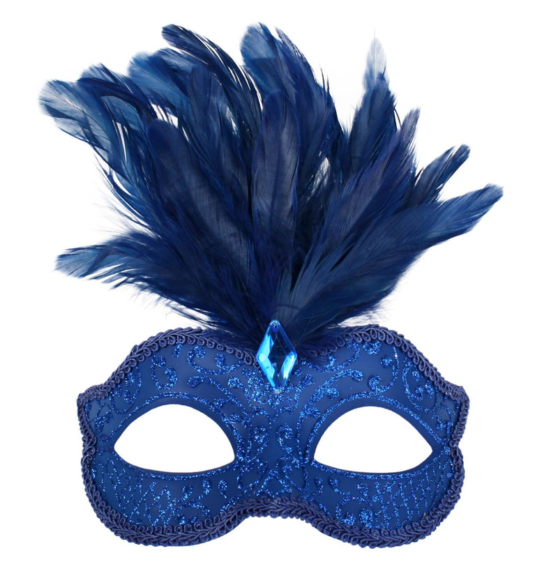 DANIELLA BLUE WITH FEATHERS EYE MASK MASQUERADE BALL 