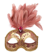 ISABELLA PINK & GOLD WITH FEATHERS EYE MASK