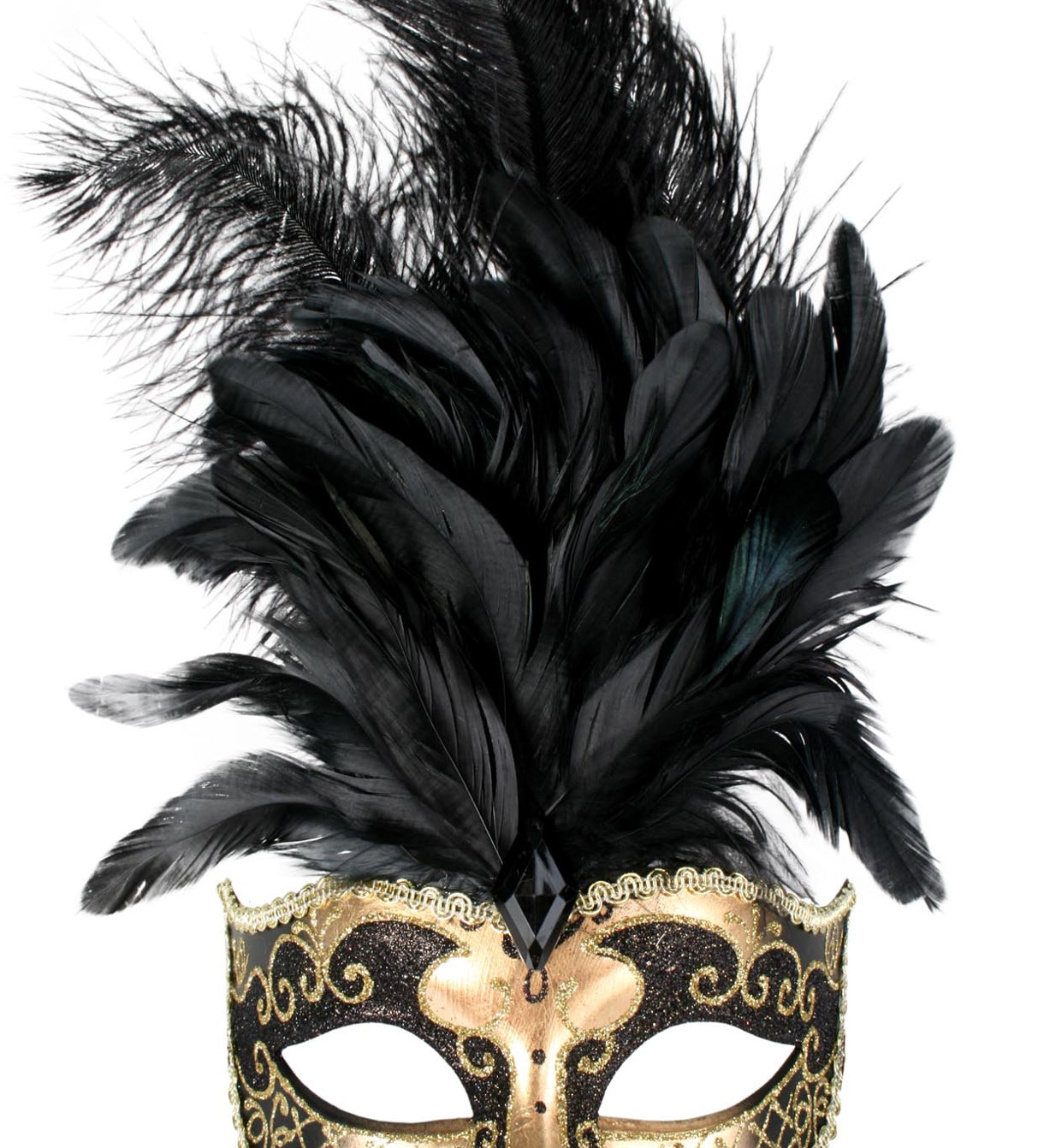 SIENNA BLACK & GOLD WITH FEATHERS EYE MASK masquerade ball