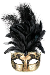 SIENNA BLACK & GOLD WITH FEATHERS EYE MASK