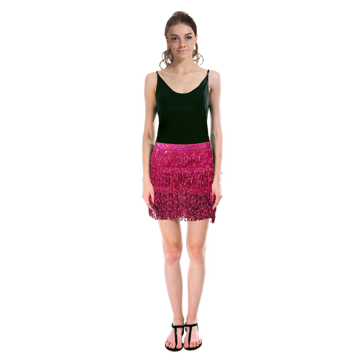 Adult Sequin Fringed Skirt - Hot Pink
