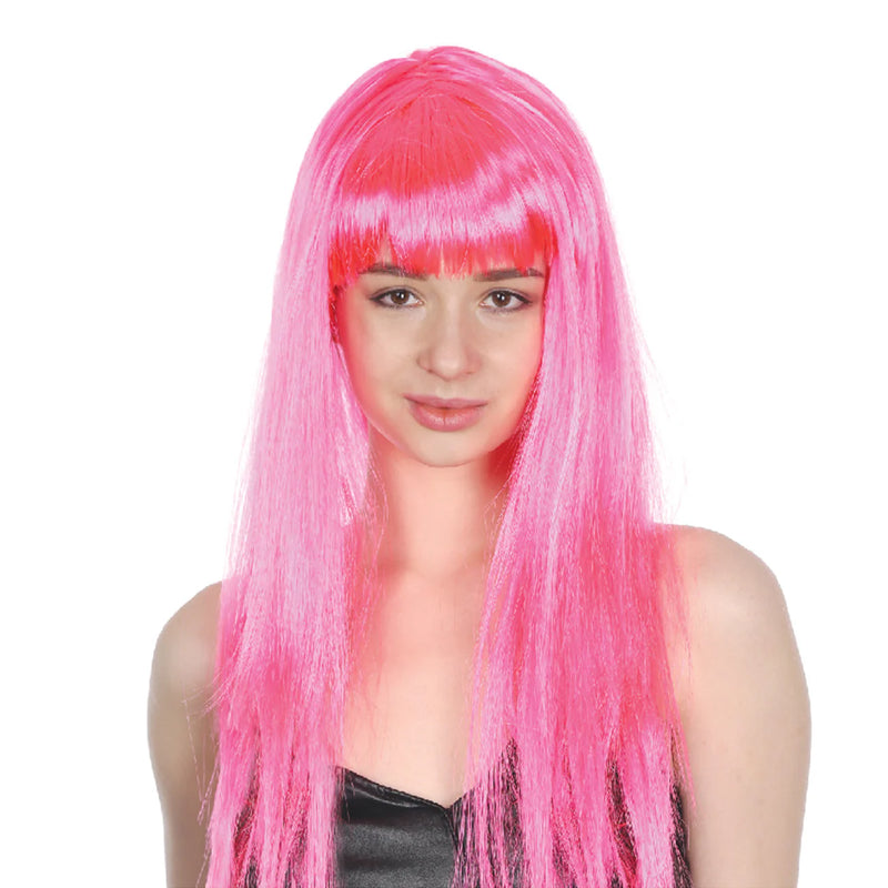 Long Straight Wig with Fringe - Pink