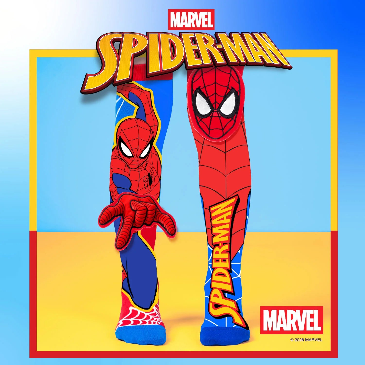 Marvel Spider-Man themed socks featuring Spider-Man designs.with Spider-Man and Marvel branding.