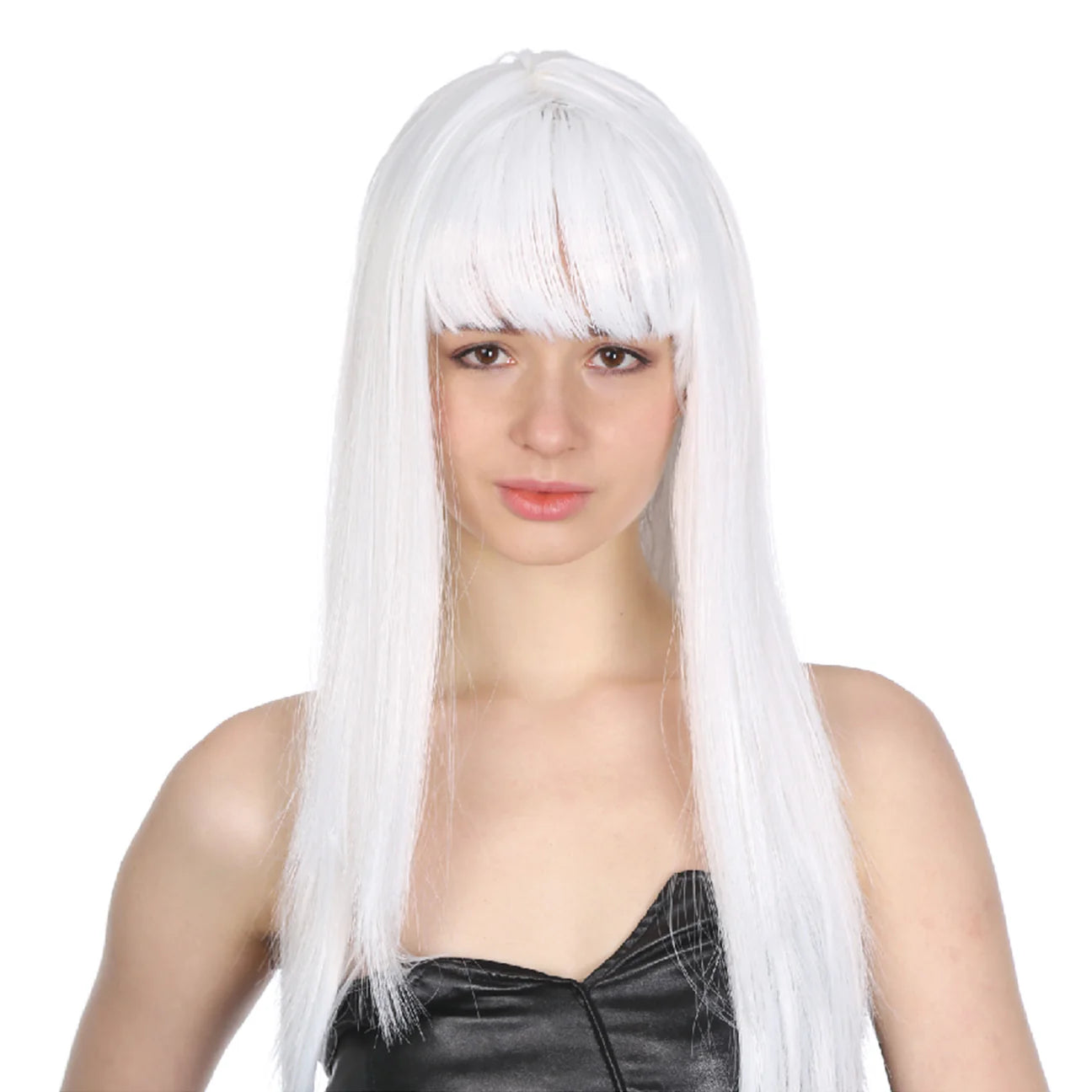 Long Straight  Wig with Fringe - White