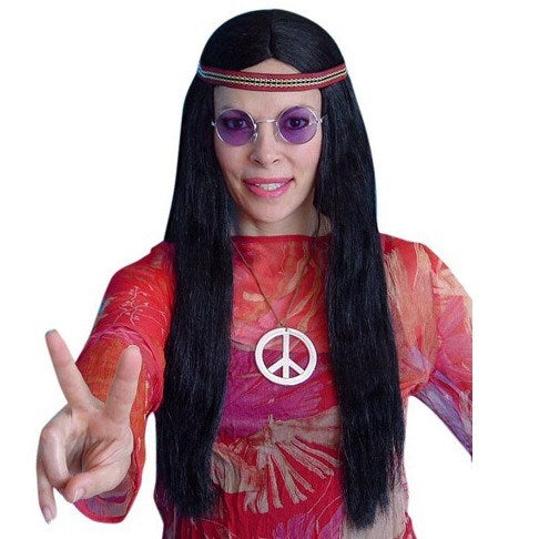 Wig - Hippy with Headband Black
