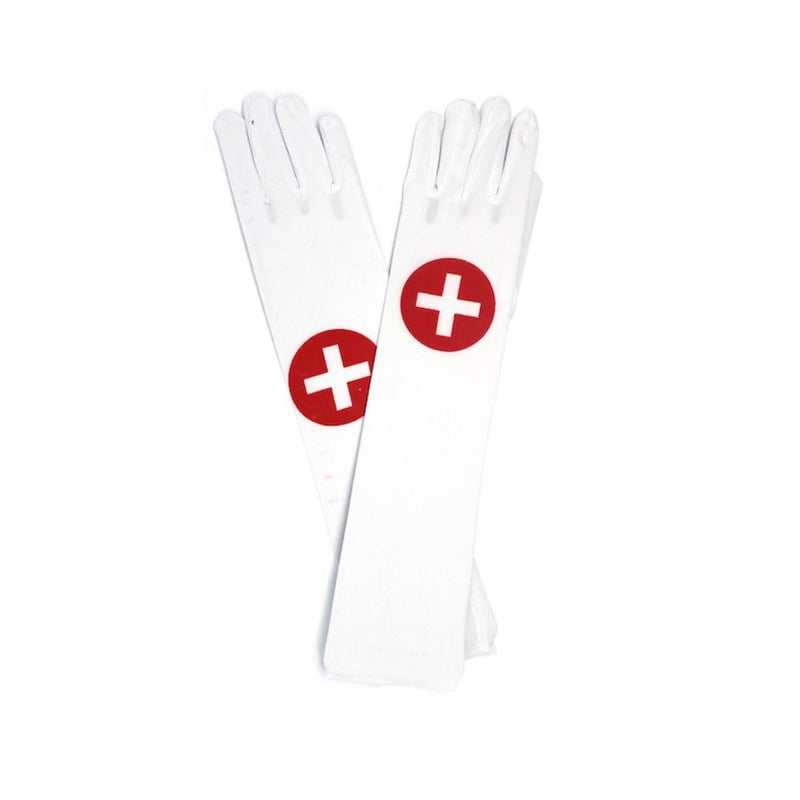 long white gloves for nurse costume with red crosss halloween