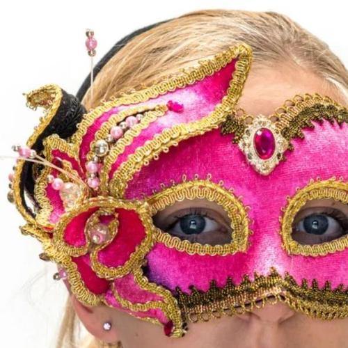 Mask - Pink Velvet Gold Trim  Dancewear Australia